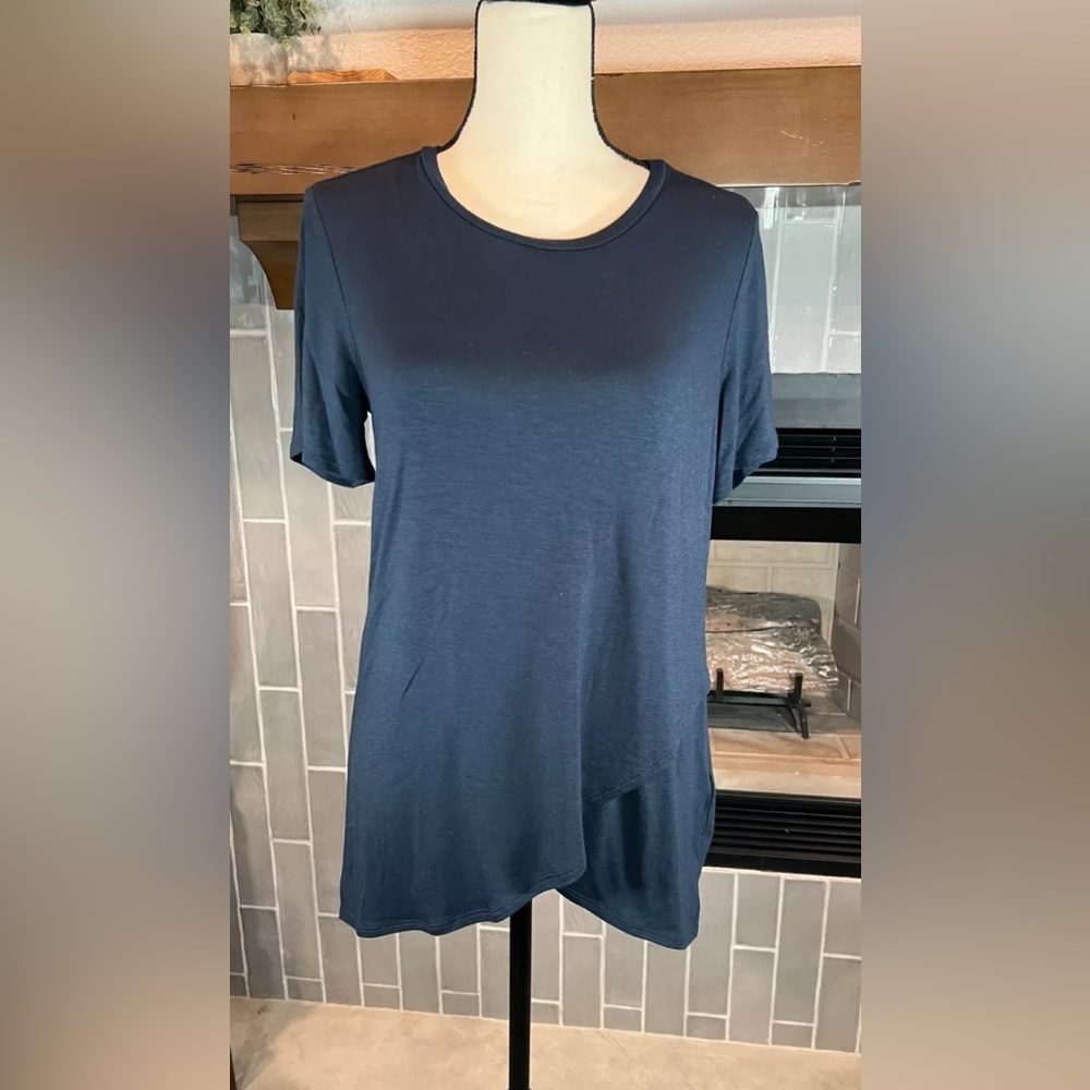 Banana Republic short sleeve swoop neck layered hem blue blouse size Sma…